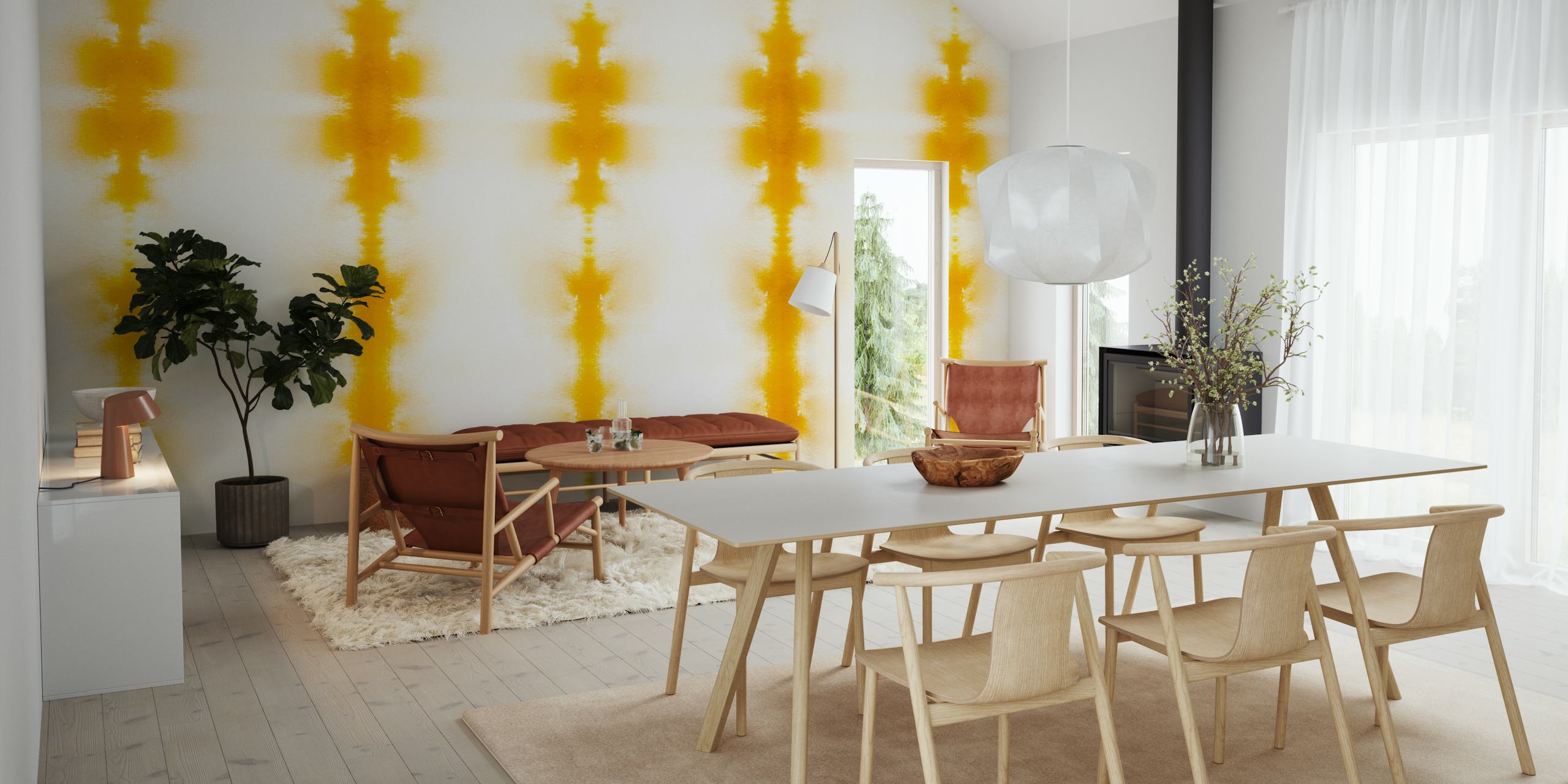 Yellow abstract striped pattern wallpaper